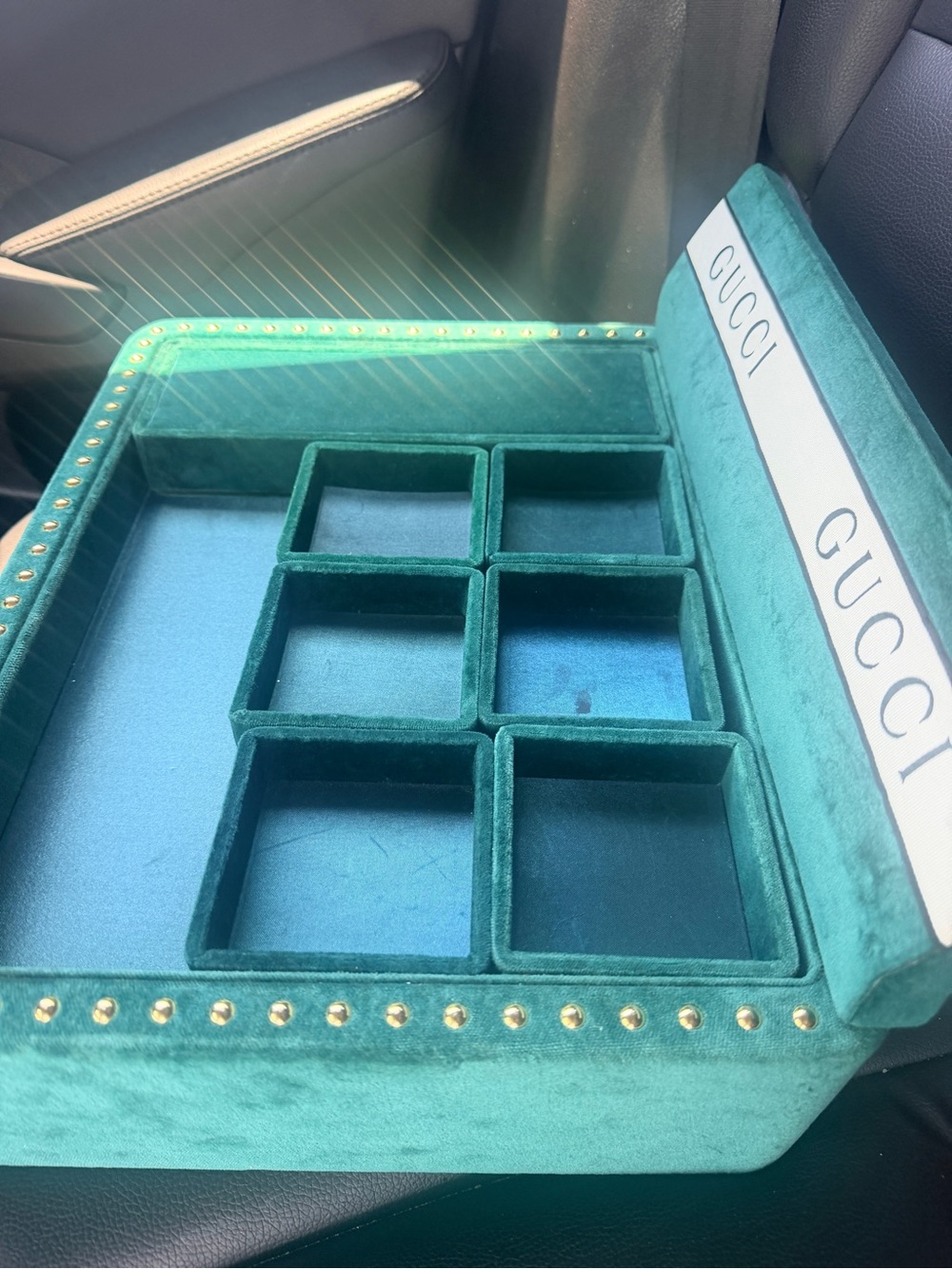 Gucci Teal Velvet Jewelry Tray with Gold Stud Accents - Picture 4 of 6